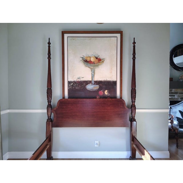 1980s Mahogany Rice Carving Poster Bed Queen Size For Sale - Image 4 of 12