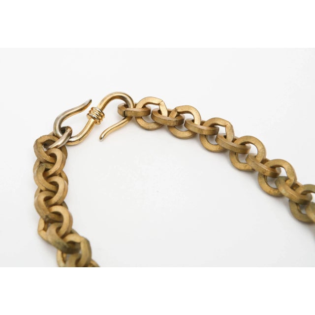 Metal Vintage Italian Brass Chain Link Necklace With Diamond Faceted Glass PInk Pendant, 1980's For Sale - Image 7 of 10