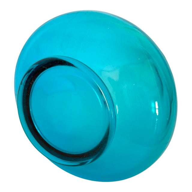 Vintage Mid Century Modern MCM Swung Glass Vase, Turquoise Peacock Blue, 24" Le Smith For Sale - Image 11 of 12