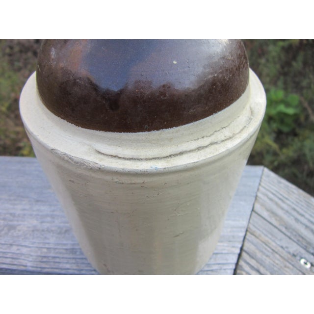 Ceramic Antique Two-Tone Whiskey Moonshine Stoneware Crock Jug Design Prop 9" Tall For Sale - Image 7 of 11
