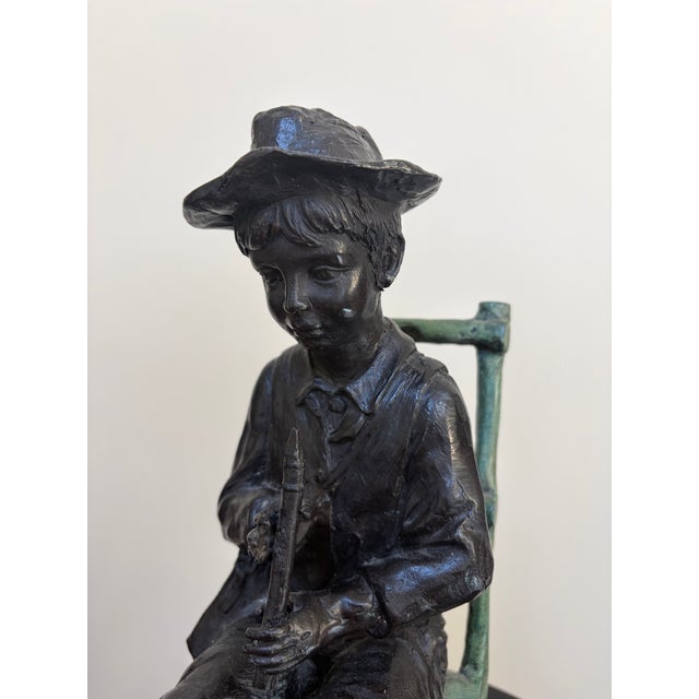 Verdigris Maitland-Smith Verdigris Bronze Flute Boy Sculpture For Sale - Image 8 of 15