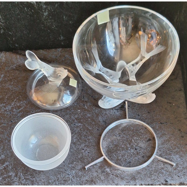 Caviar Dish Igor in Partially Frosted Crystal Glass by Lalique, 1990s For Sale - Image 9 of 14