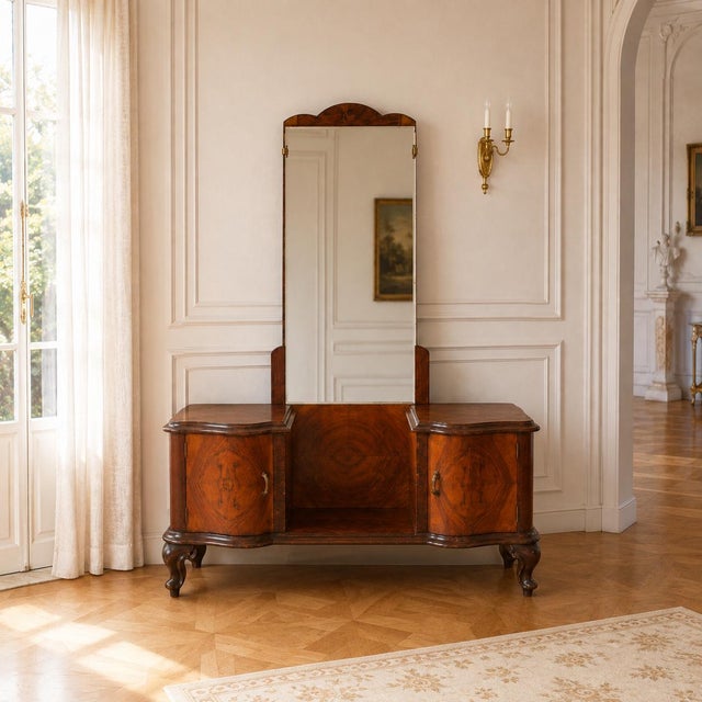 Wood Italian Chippendale Style Walnut & Burl Walnut Veneer Dressing Table, 1940s For Sale - Image 7 of 12