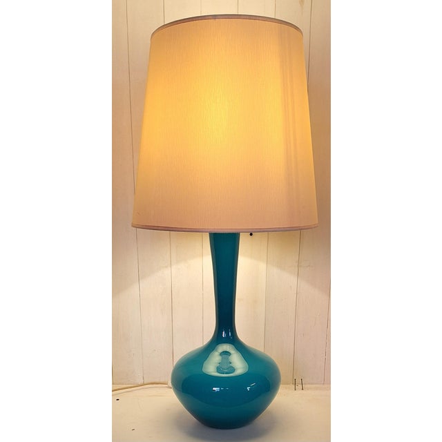 Metal Vintage Table Lamp with Blue Glass Base, 1970s For Sale - Image 7 of 7