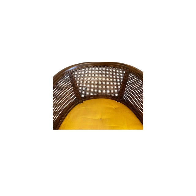 Vintage Cane-Back Barrel Chair With Yellow Upholstered Seat For Sale - Image 10 of 10