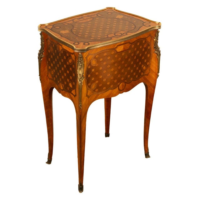 Antique French Marquetry Ormolu Side Table 3 Drawer Cabinet Commode Paul Sormani For Sale - Image 9 of 18