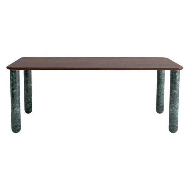 Large Walnut and Green Marble Sunday Dining Table by Jean-Baptiste Souletie For Sale - Image 9 of 9
