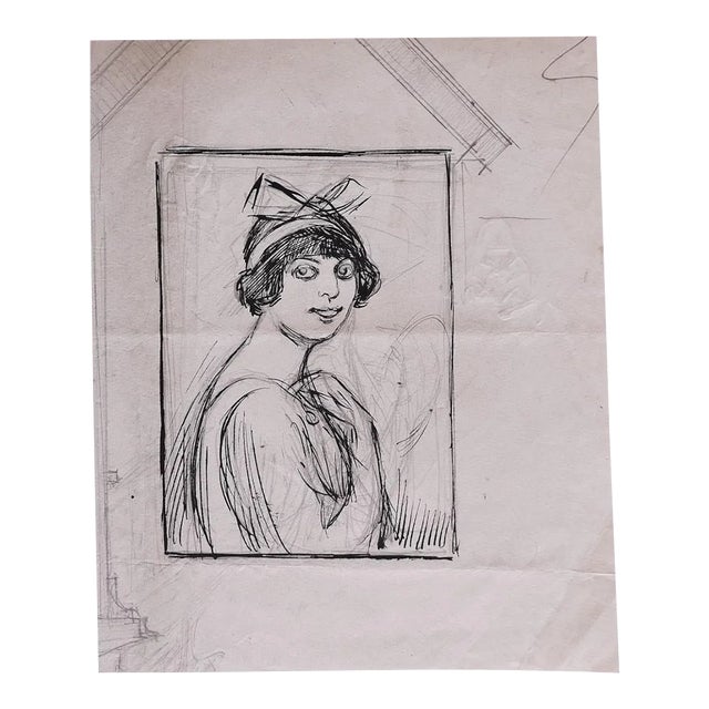 Gabriele Galantara, Portrait, Pencil and Pen, 1909 For Sale