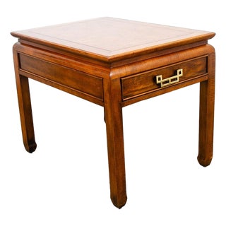 1960s Mid Century Modern Nightstand Side Table Drawer Burl Brass Single MCM Wood For Sale