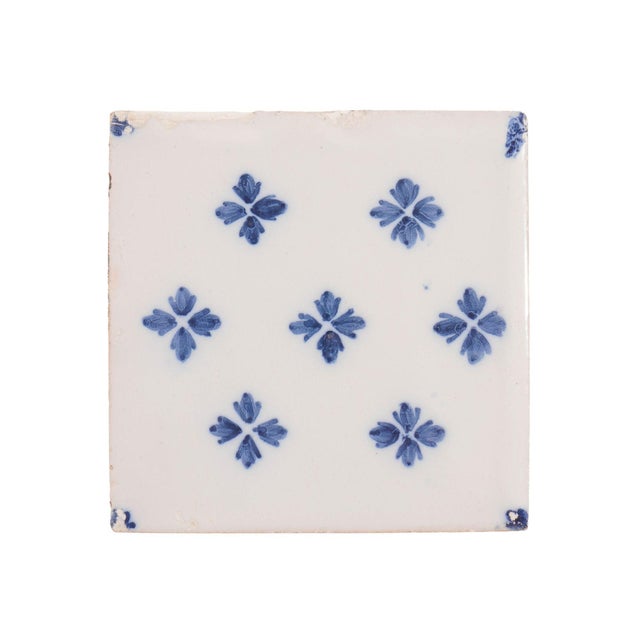 Set of 9 Delft Tiles in Cobalt Pattern of Florets, C. 1700’s For Sale In Chicago - Image 6 of 18