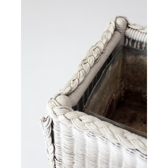 Antique White Wicker Plant Stand With Removable Metal Liner For Sale - Image 12 of 18