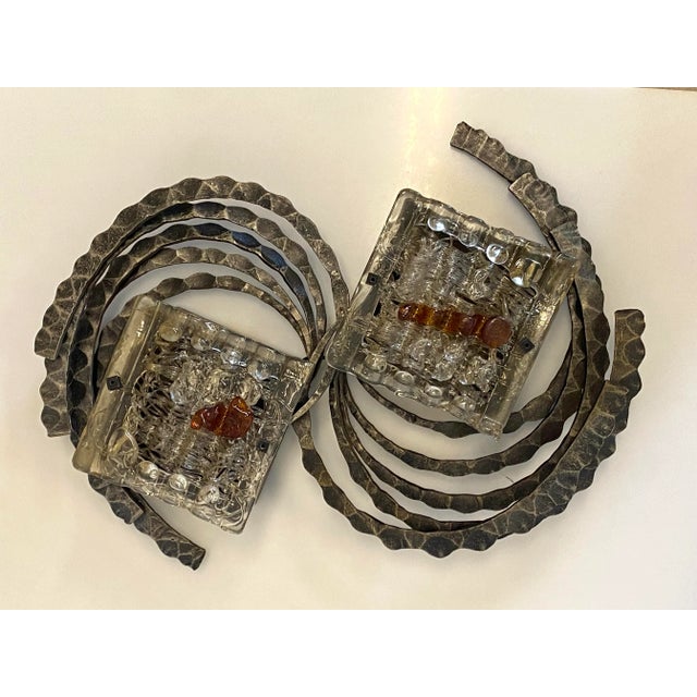 Brutalist Aplique in Wrought Iron and Glass, 1960s For Sale - Image 12 of 12