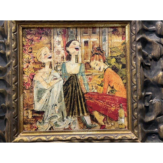 Wood Vintage Framed Kathy Womack Women and Wine Seventeenth Edition Print For Sale - Image 7 of 9