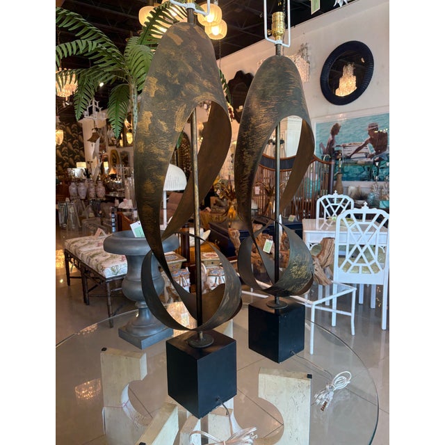 Harry Balmer Pair Harry Balmer & Harold Weiss for Laurel Ribbon Brutalist Table Lamps For Sale - Image 4 of 12