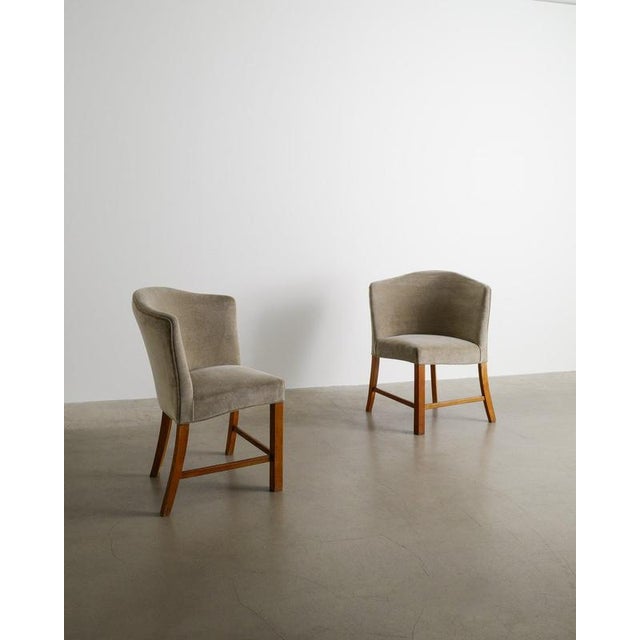 Brown Mid-Century Danish Wooden & Velvet Armchairs, 1940s, Set of 2 For Sale - Image 8 of 8
