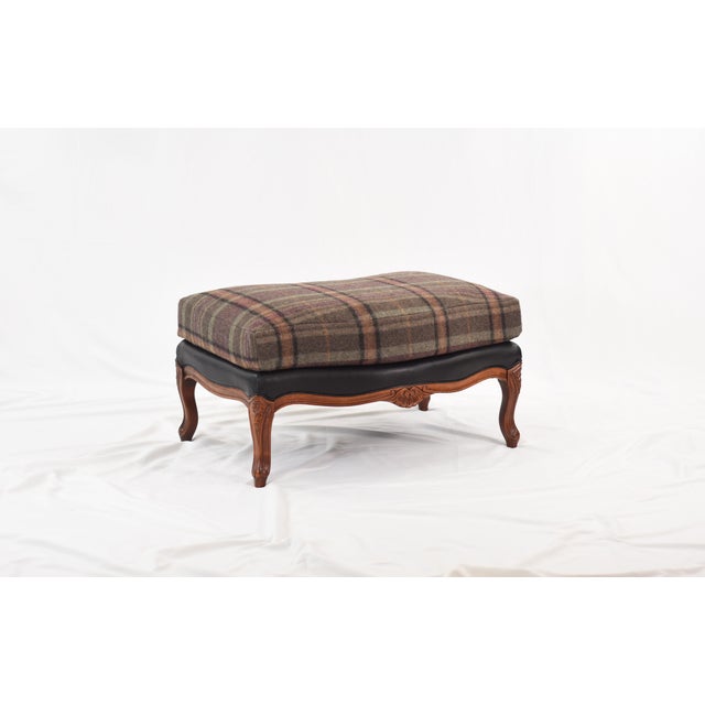Set of Ralph Lauren Wool and Leather on Oversized Vintage Louis XV Chairs and Ottoman For Sale - Image 14 of 17