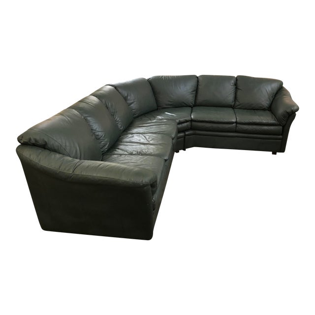 Scandinavian Design Montebello Sectional Sofa in Dark Green Leather