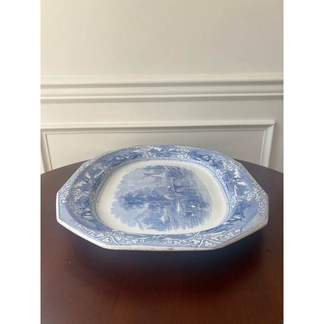 English Early 20th Century Blue and White English Ironstone Serving Platter For Sale - Image 3 of 12