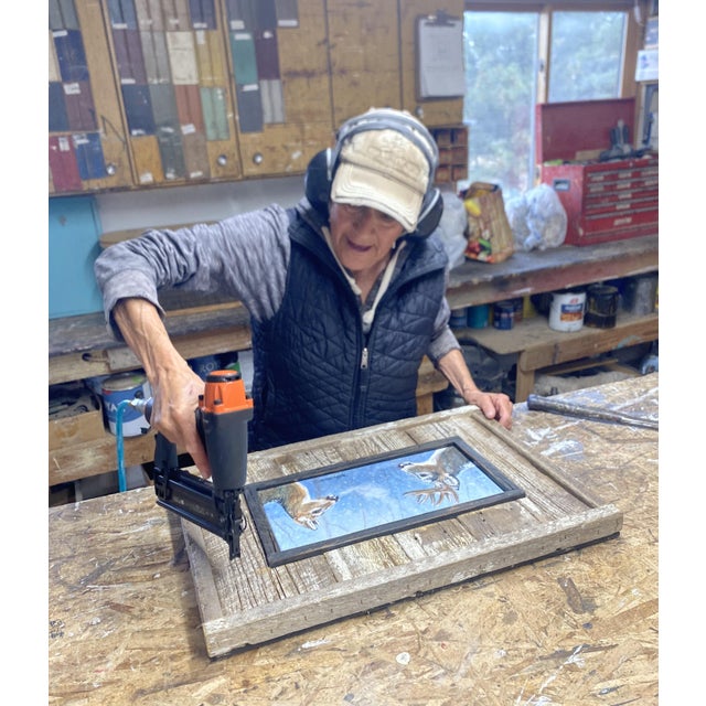 Blue "Winter Romance" Original Acrylic, Willie Britt~ He Vanquished the Other Suitors, and Now He Just Has to Win Her Approval. The Flirting Begins! For Sale - Image 8 of 8