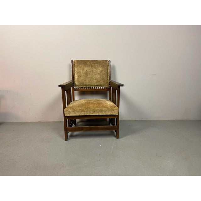 Mid-Century Modern Antique Dutch Haagse School Oak Armchair by L.O.V. Meubelfabriek, Oosterbeek, the Netherlands, 1920s For Sale - Image 3 of 14