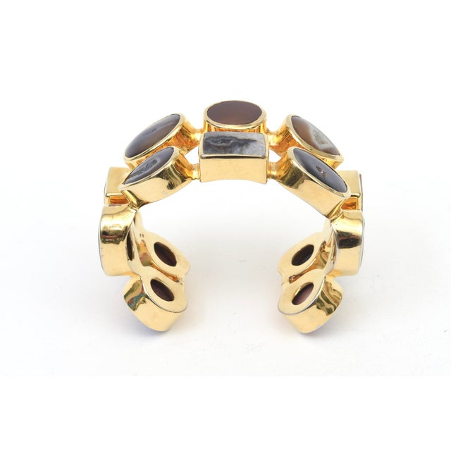 Gold Plated Two Row Cuff Bracelet With Agate Stones, 1990's For Sale In Miami - Image 6 of 11