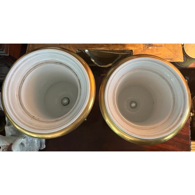 White Monumental Antique French Empire 19th Century Paris Porcelain Urns or Vases in White & Gold - A Pair For Sale - Image 8 of 11