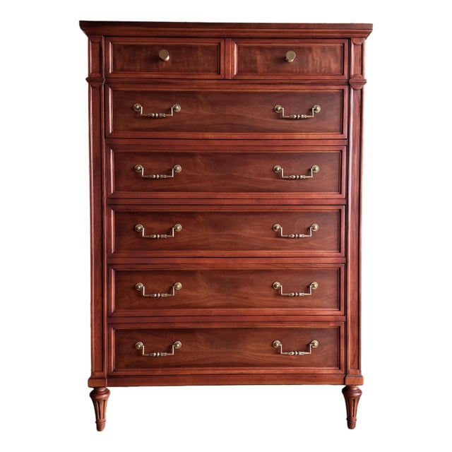 Henredon Walnut & Oak Mid-Century Tallboy Dresser – Refinishe For Sale