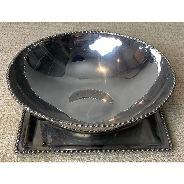 Late 20th Century Late 20th Century Michael Aram Molten Beaded Edge Serving Bowl and Matching Platter Set For Sale - Image 5 of 11
