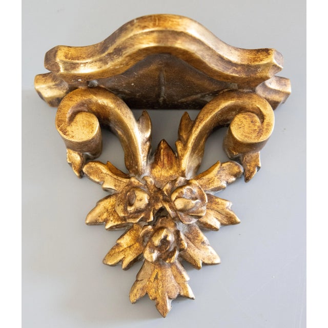 1950s Vintage Italian Giltwood Roses Wall Brackets Shelves - a Pair For Sale - Image 5 of 8