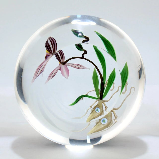 Glass Chris Buzzini Artist-Proof Orchid Flower and Roots Art Glass Paperweight For Sale - Image 7 of 13