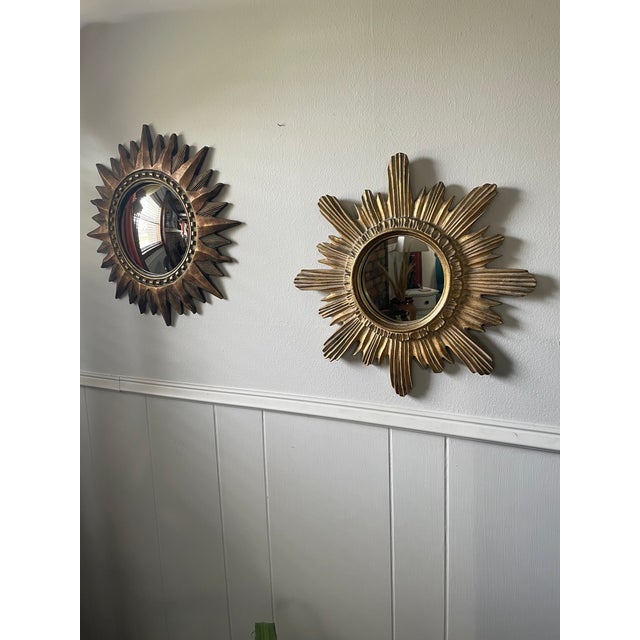 Vintage 16.5" Mid Century Creamy Giltwood Sunburst Wall Mirror For Sale - Image 16 of 16