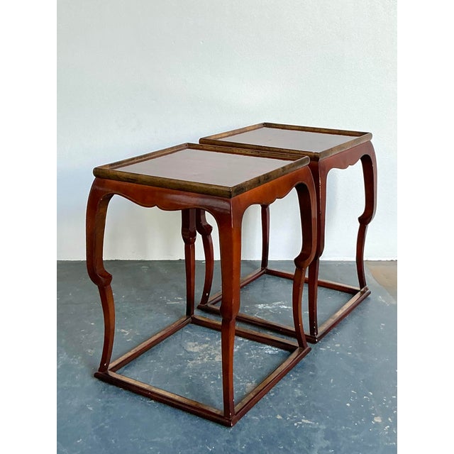 Chinoiserie Vintage Asian Lacquered Side Tables - A Pair For Sale - Image 3 of 12