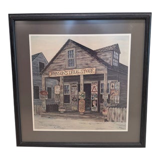 Late 20th Century Barbara Hodgens "Johnson's Drug Store" Signed Numbered Print, Framed For Sale