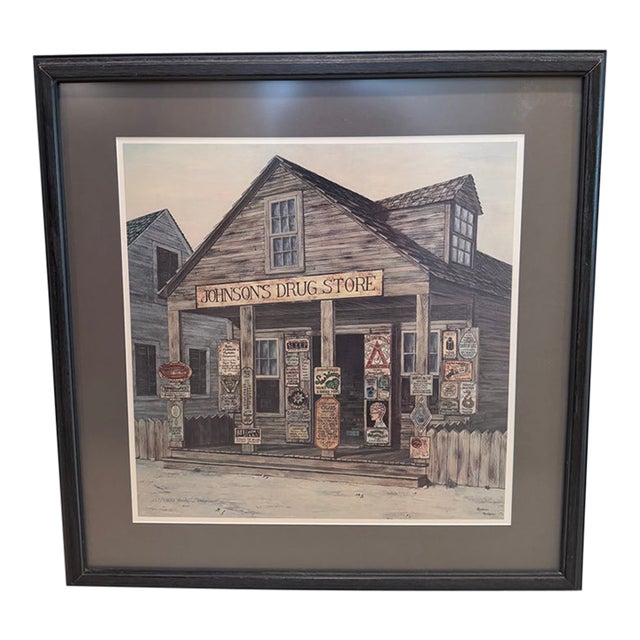 Late 20th Century Barbara Hodgens "Johnson's Drug Store" Signed Numbered Print, Framed For Sale