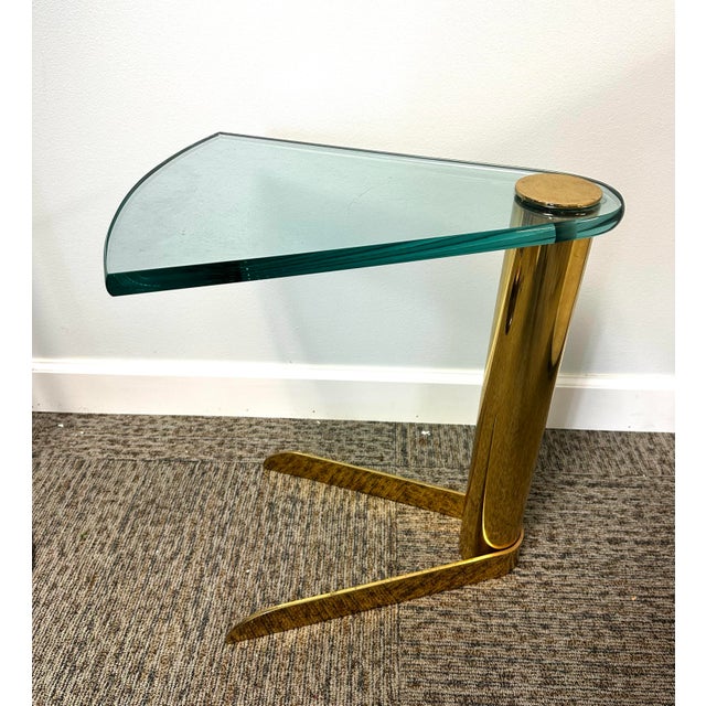 Leon Rosen Attributed to Leon Rosen Brass and Glass Wedge Drink Table 1970’s For Sale - Image 4 of 9