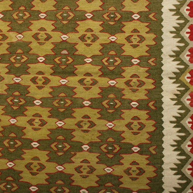 Vintage Mid-Century Sarkoy Geometric Beige-Brown and Green Wool Kilim Rug For Sale - Image 4 of 7