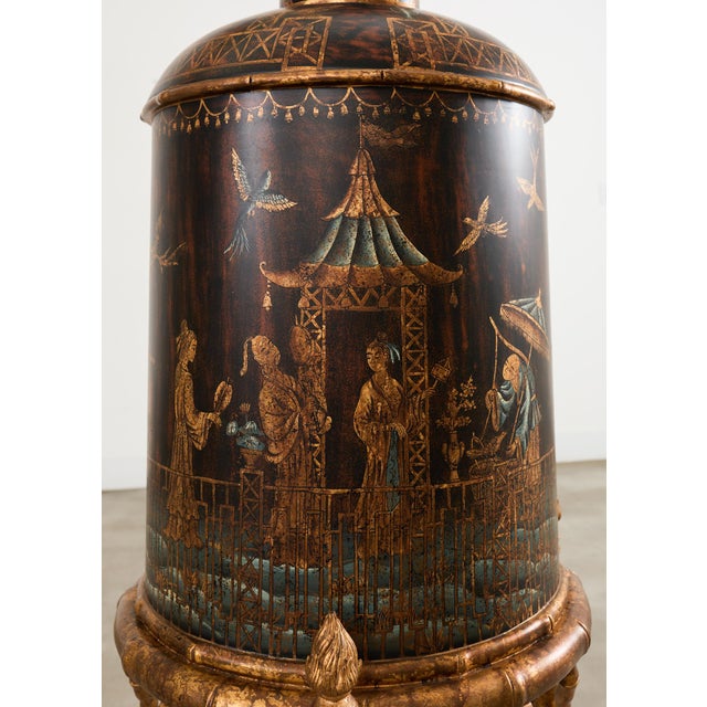 Faux Bamboo Chinoiserie Decorated Bar Cabinet on Stand For Sale - Image 9 of 12