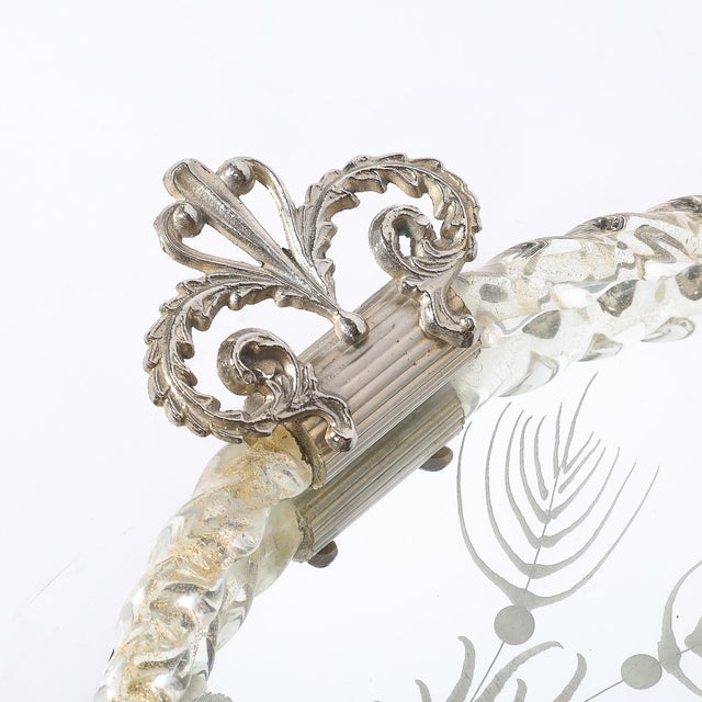 Glass Classical Reversed Etched Mirrored Tray W/ Pastoral Scene & Twisted Glass Border For Sale - Image 7 of 14