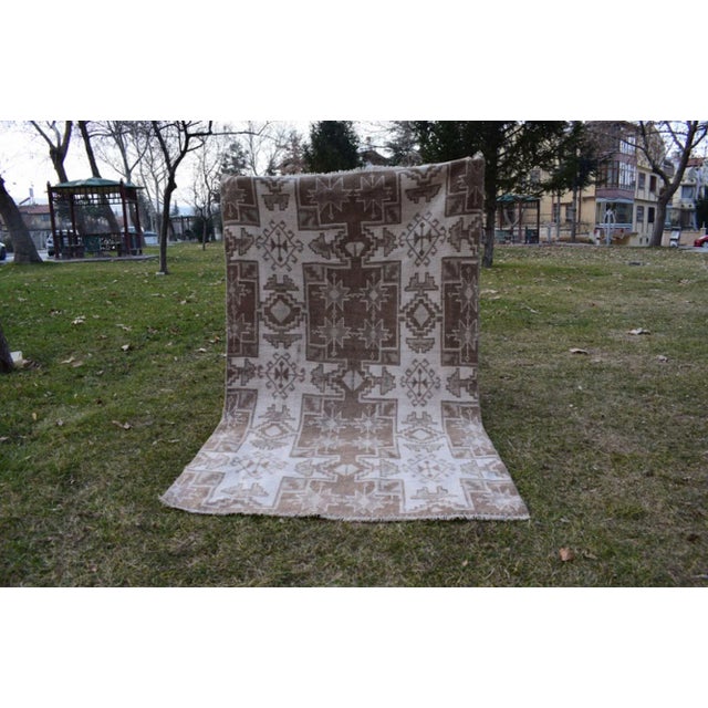 Turkish 1970s Distressed Turkish Oushak Handwoven Rug 3′8″ × 6′3″ For Sale - Image 3 of 13