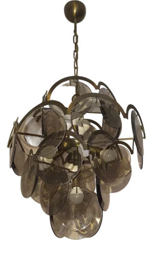 Vistosi Chandelier with 28 Faceted Amber Glass Discs, Italy, 1960s