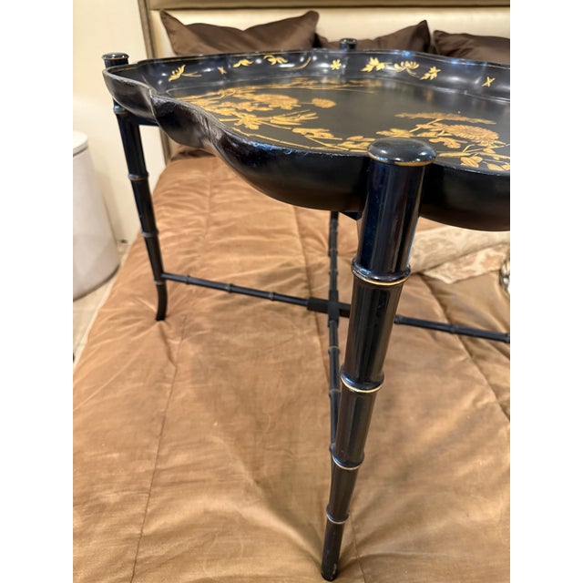 English Black & Gold Regency Style Tray Cocktail Table For Sale - Image 3 of 12