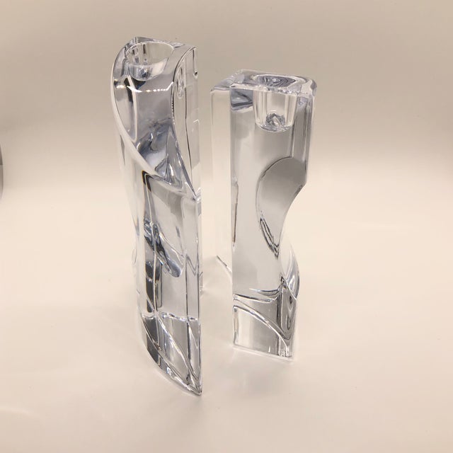 Transparent Set Pair of Nambe 7" Crystal Candlesticks Candle Holders Chill David Tisdale For Sale - Image 8 of 10