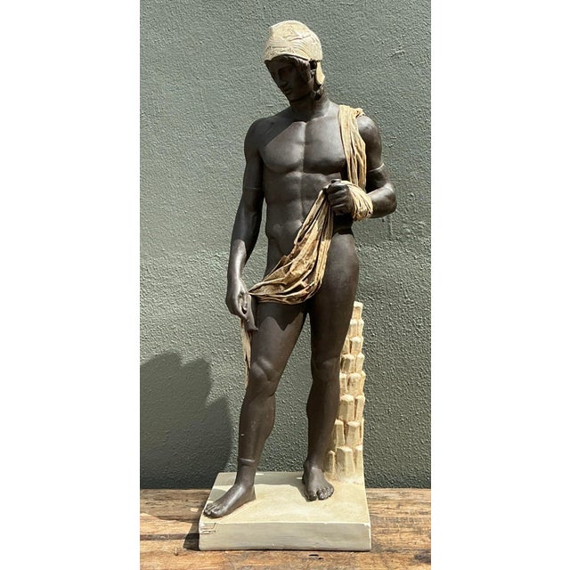 Metal Vintage Neoclassical Sculpture of Man For Sale - Image 7 of 12