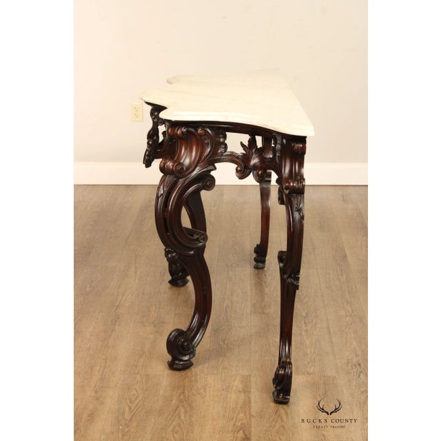 White C. Lazarus & Co. Antique Rococo Style Marble Top Console Table For Sale - Image 8 of 12