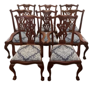 Vintage Wellington Hall Chippendale Style Mahogany Dining Chairs - Set of 8
