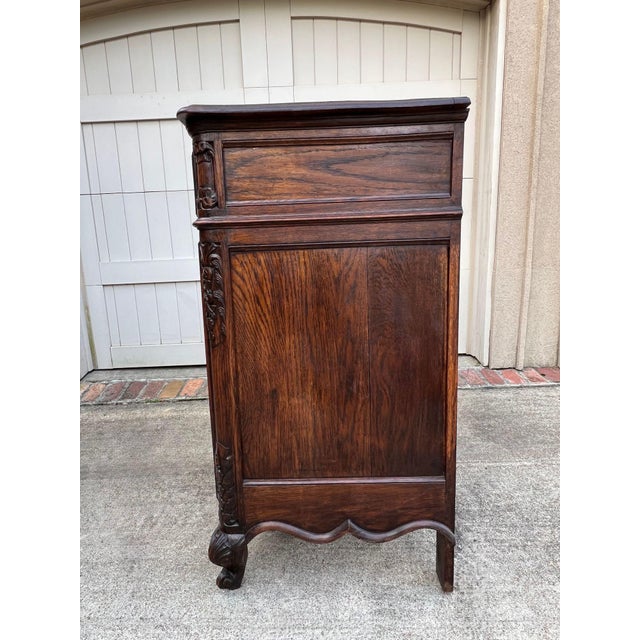 Brown Antique French Louis XV Buffet Sideboard Cabinet Carved Oak Server C1920 For Sale - Image 8 of 18