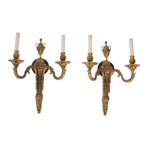 Pair of Gilt Bronze Double Arm Louis XVI Style Sconces