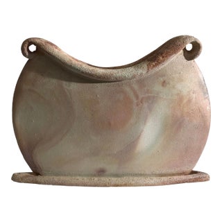 Tuscan Style Salt Glaze Ceramic Vessel Vase, Artist Signed For Sale