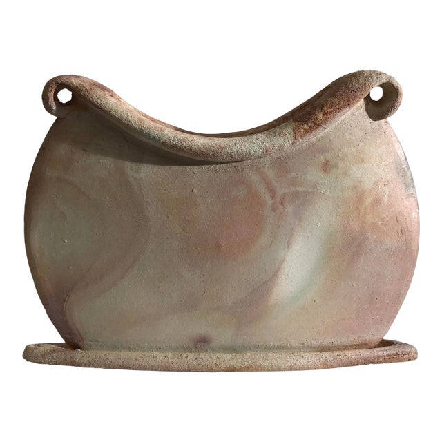 Tuscan Style Salt Glaze Ceramic Vessel Vase, Artist Signed For Sale