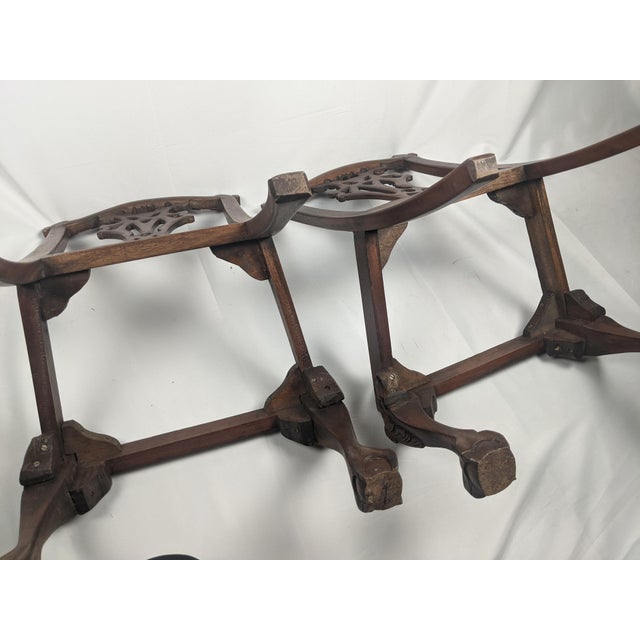 Pair of Antique Carved Wood Chippendale Style Side Chairs With Green Brocade Seats For Sale - Image 10 of 18
